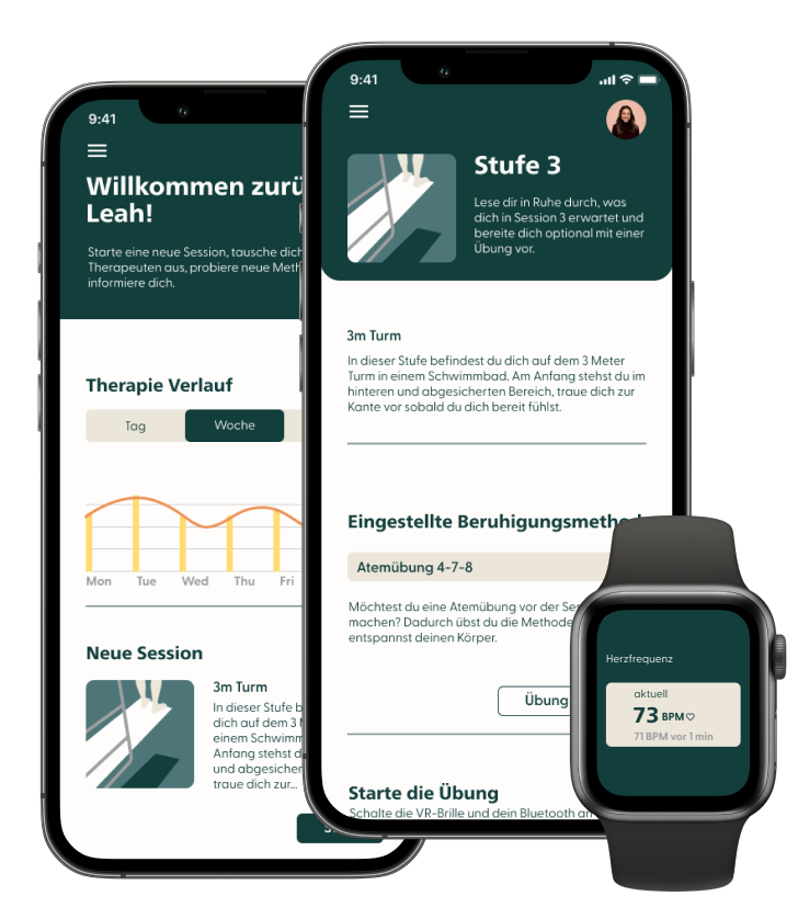 The FearTherapy app shown across several screens