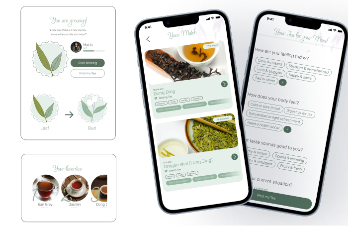The Find my Tea flow asking about mood, body and taste preferences